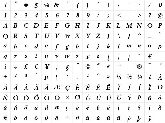 VolvoSerif BoldItalic Character Map