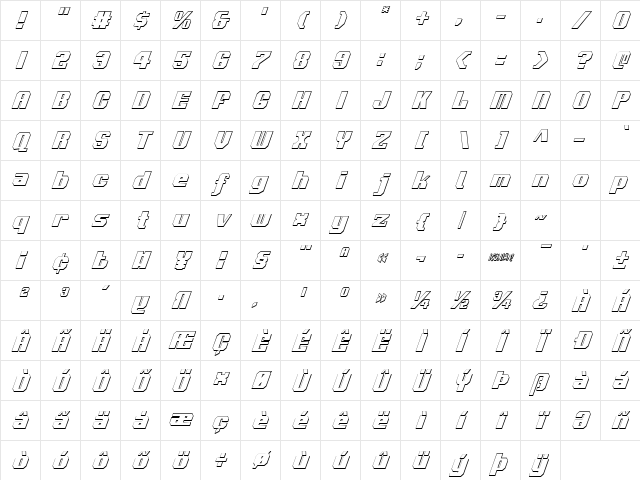 Voortrekker 3D Condensed Italic Condensed Italic Character Map Voortrekker 3D Condensed Italic Condensed Italic Character Map