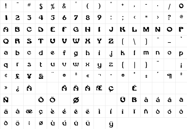 VroomSSK Regular Character Map