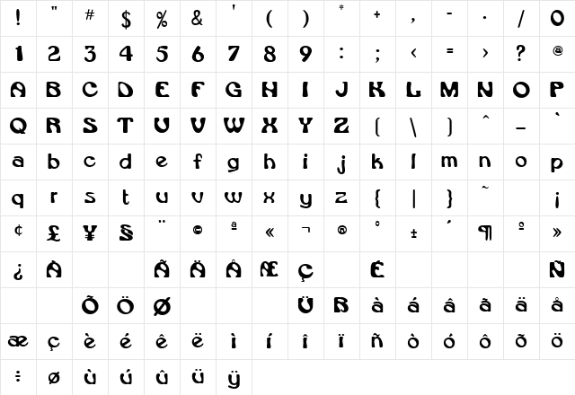 VroomSSK Regular Character Map